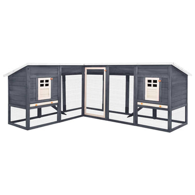 Outdoor Rabbit Hutch with Run Grey and White Solid Fir Wood