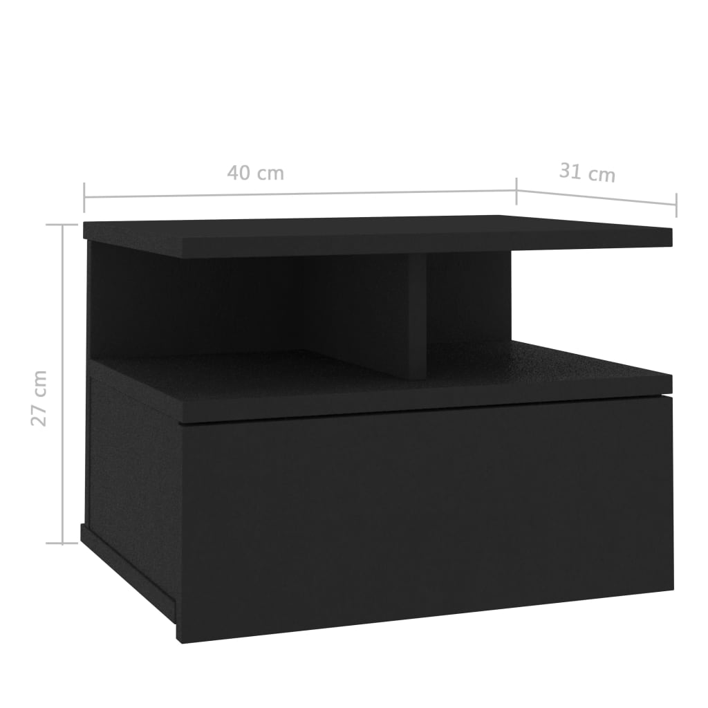 Floating Nightstand Black 40x31x27cm Engineered Wood