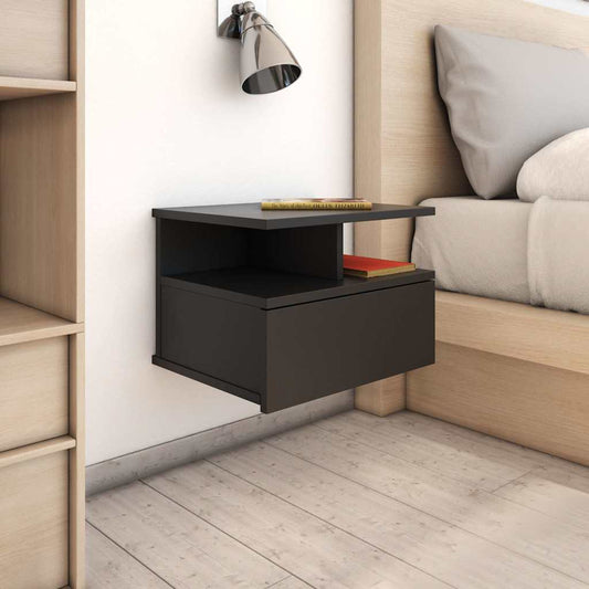 Floating Nightstand | Black | Engineered wood | 40x31x27cm