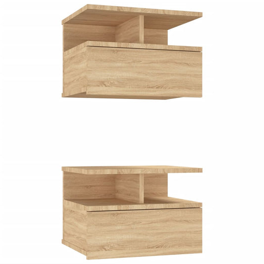 Floating Nightstand | Set of 2 | Sonoma oak | Engineered wood | Compact