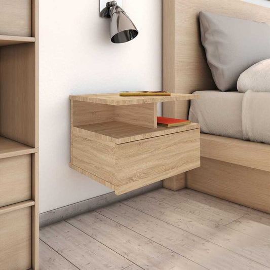 Floating Nightstand | Set of 2 | Sonoma oak | Engineered wood | Compact