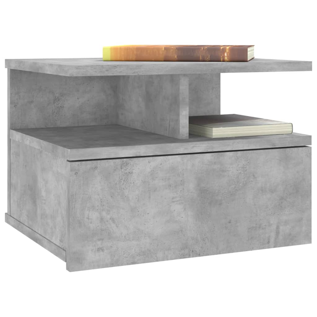 Floating Nightstand | Concrete Grey | Engineered Wood | Compact