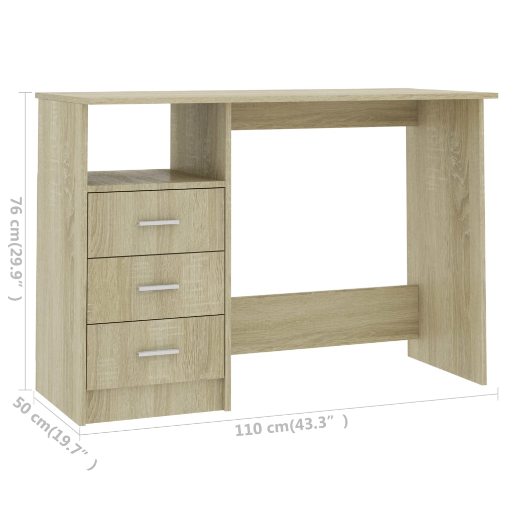 Desk with Drawers Sonoma Oak 43.3"x19.7"x29.9" Engineered Wood