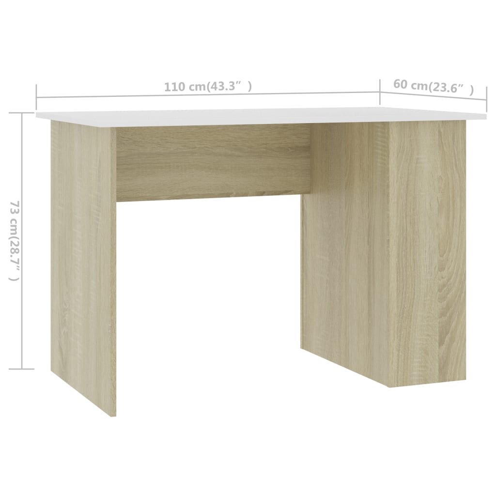 Desk White and Sonoma Oak 43.3"x23.6"x28.7" Engineered Wood