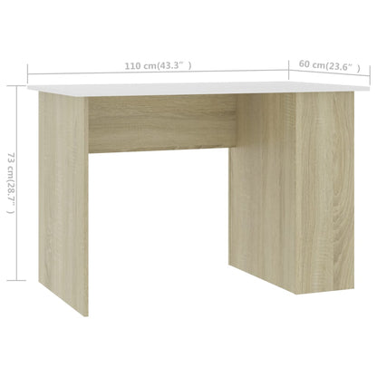 Desk White and Sonoma Oak 43.3"x23.6"x28.7" Engineered Wood