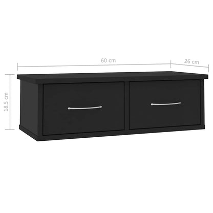 Wall-mounted Drawer Shelf Black 60x26x18.5 cm Engineered Wood