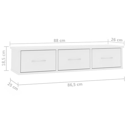 Wall-mounted Drawer Shelf White 88x26x18.5 cm Engineered Wood