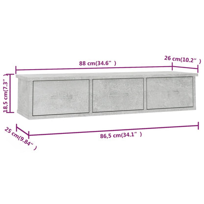 Wall-mounted Drawer Shelf Concrete Grey 88x26x18.5 cm Engineered Wood