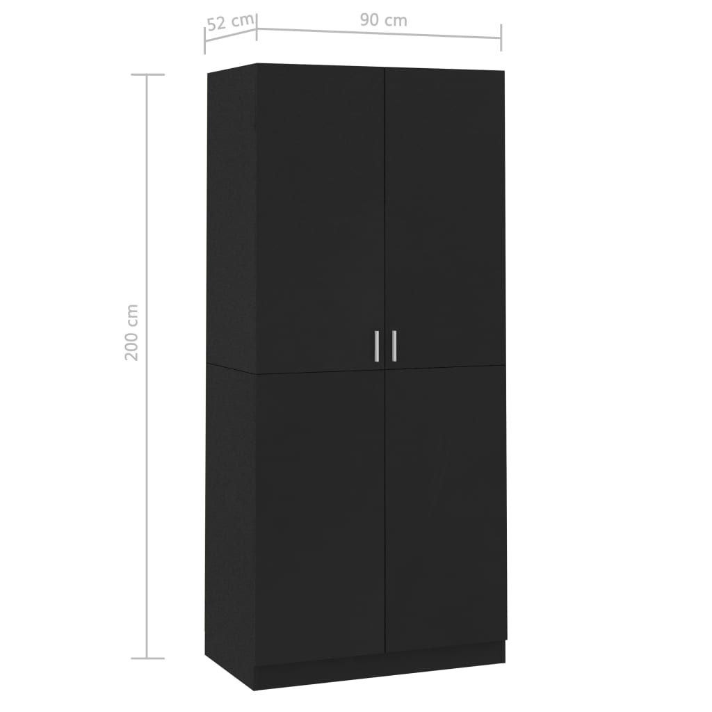 Wardrobe Black 90x52x200 cm Engineered Wood