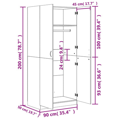 Wardrobe Concrete Grey 90x52x200 cm Engineered Wood