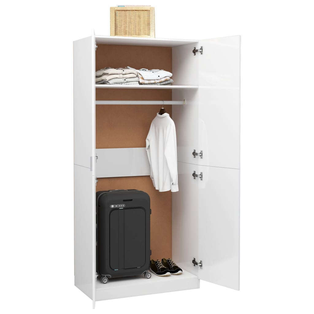 Wardrobe High Gloss White 90x52x200 cm Engineered Wood