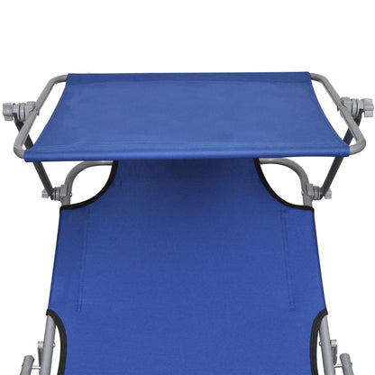 Folding Sun Lounger with Canopy Blue Aluminium