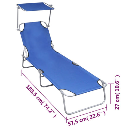 Folding Sun Lounger with Canopy Blue Aluminium