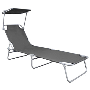 Folding Sun Lounger with Canopy Grey Aluminium