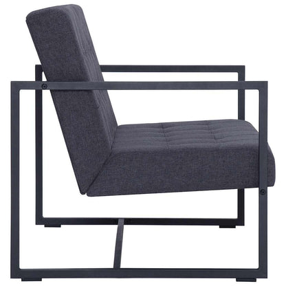 2-Seater Sofa with Armrests Dark Gray Steel and Fabric