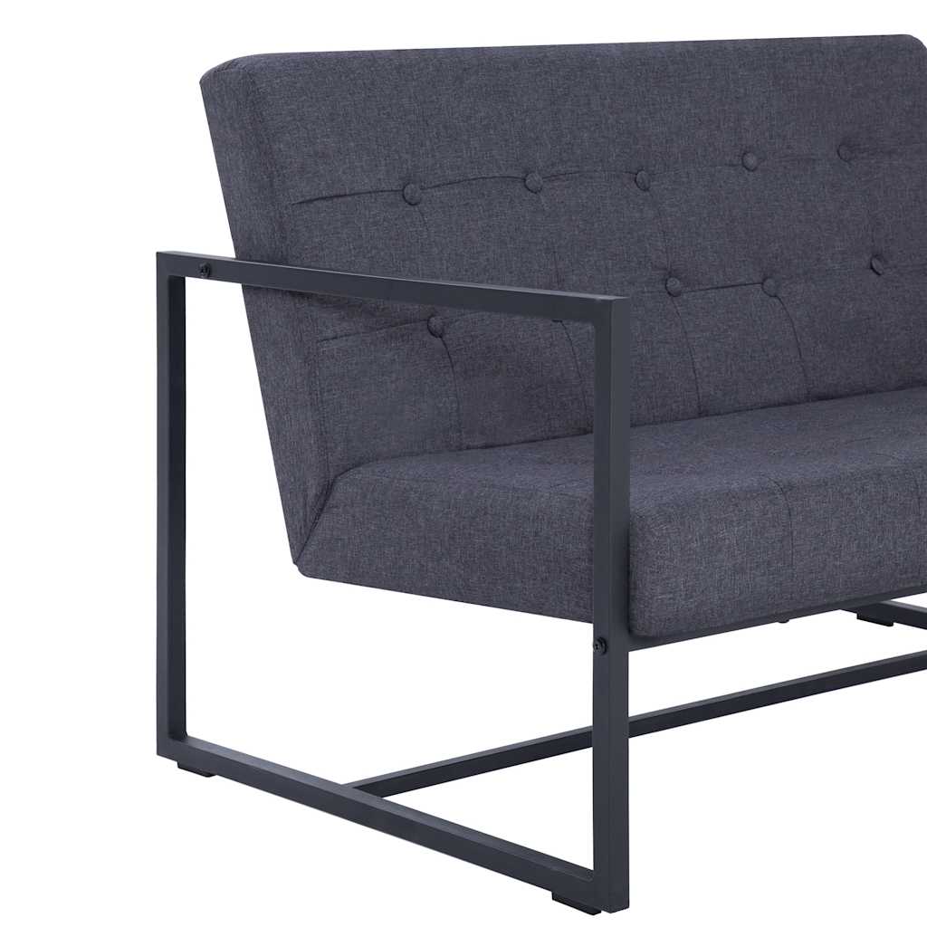 2-Seater Sofa with Armrests Dark Gray Steel and Fabric