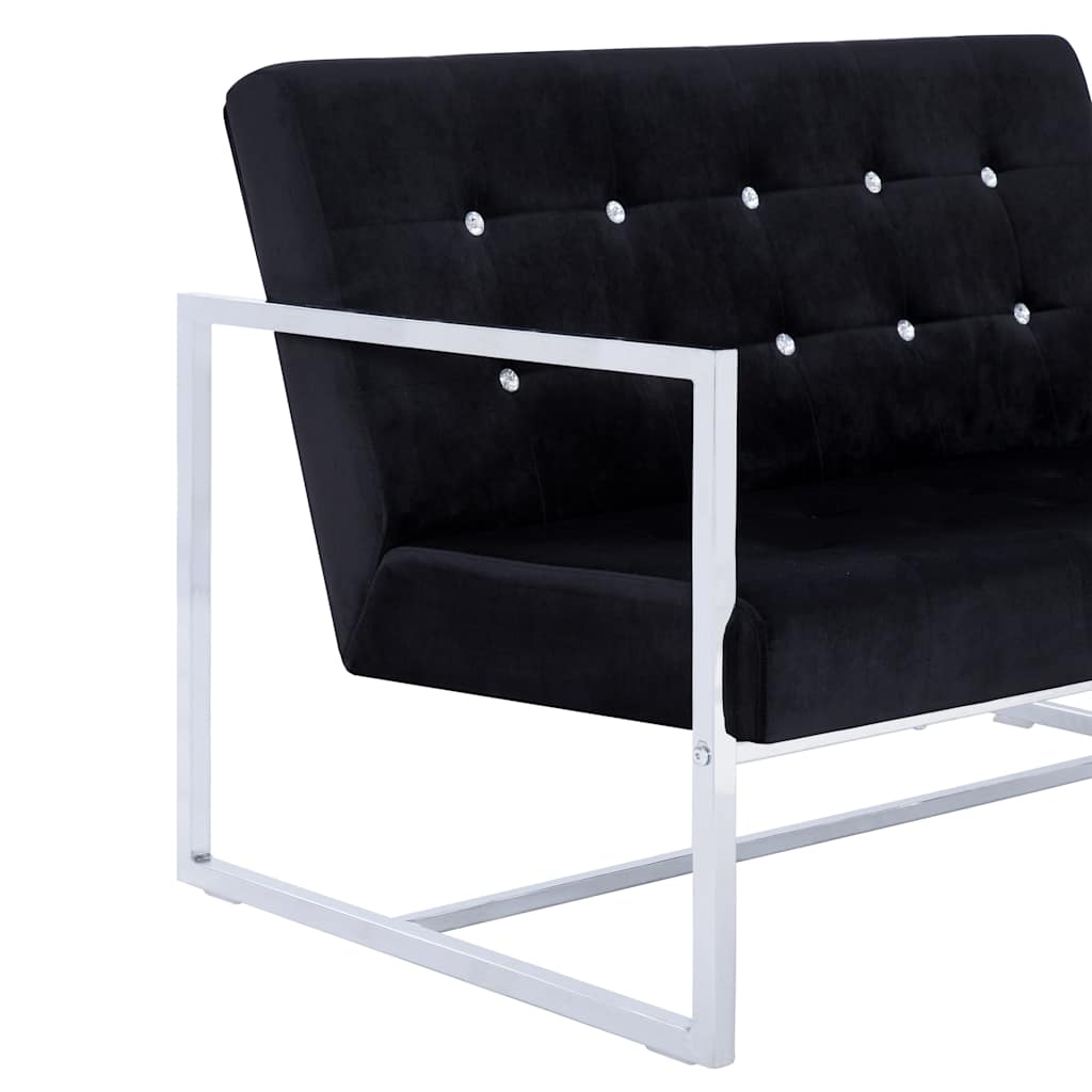 2-Seater Sofa with Armrests Black Chrome and Velvet