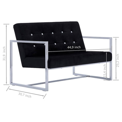 2-Seater Sofa with Armrests Black Chrome and Velvet