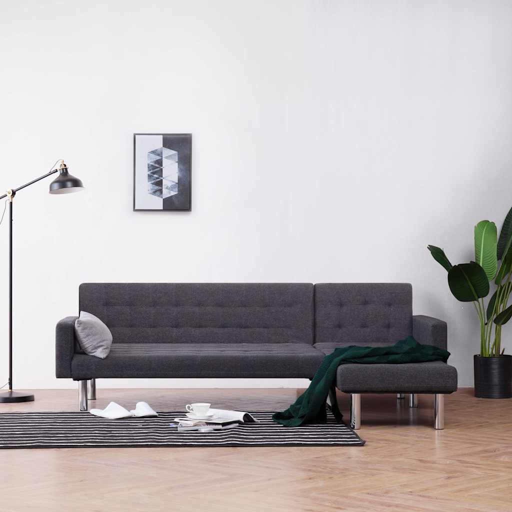 L-shaped Sofa Bed Dark grey Polyester