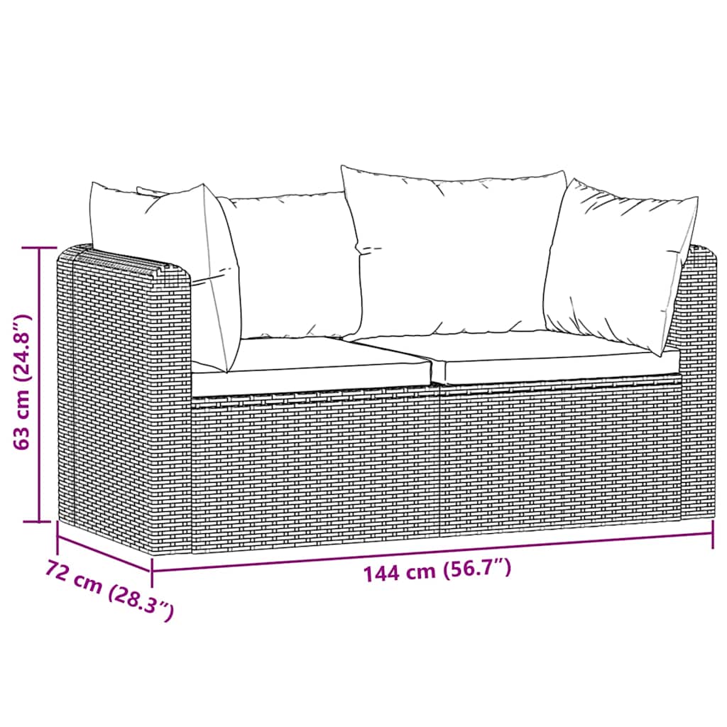 2 Piece Patio Sofa Set with Cushions Poly Rattan Black