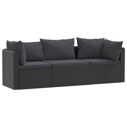 3 Piece Patio Sofa Set with Cushions Poly Rattan Black