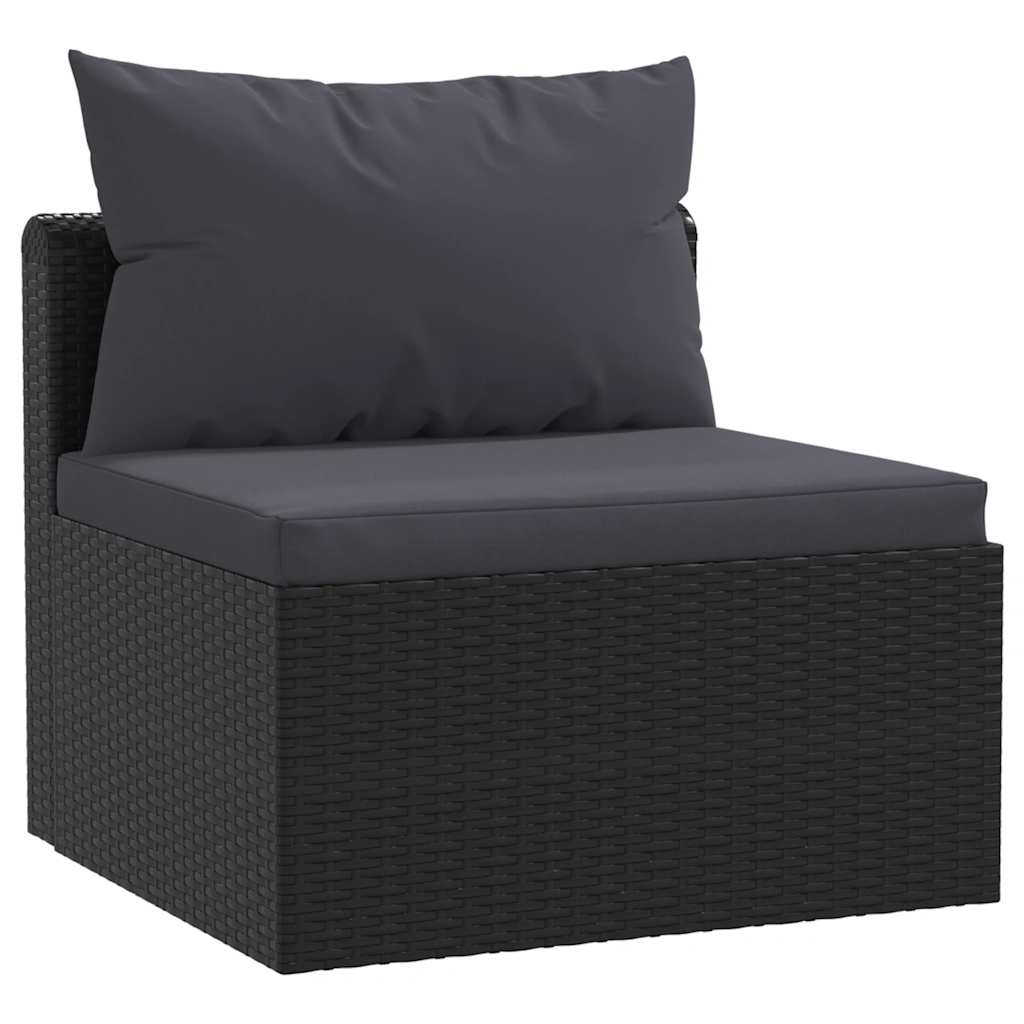 3 Piece Patio Sofa Set with Cushions Poly Rattan Black