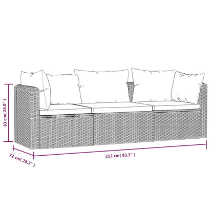 3 Piece Patio Sofa Set with Cushions Poly Rattan Black