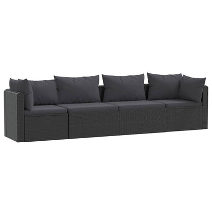 4 Piece Patio Sofa Set with Cushions Poly Rattan Black