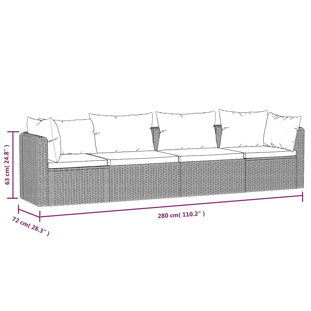 4 Piece Patio Sofa Set with Cushions Poly Rattan Black
