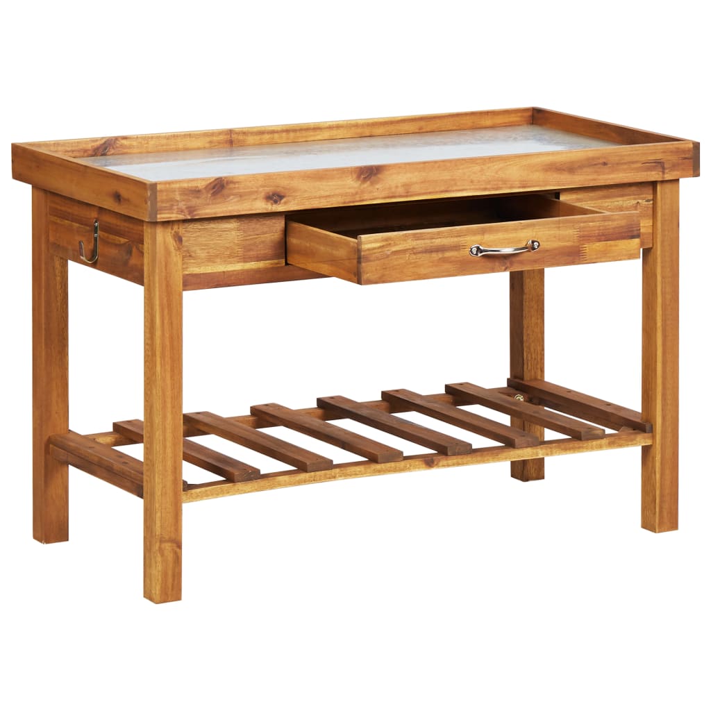 Garden Work Bench with Zinc Top Solid Acacia Wood