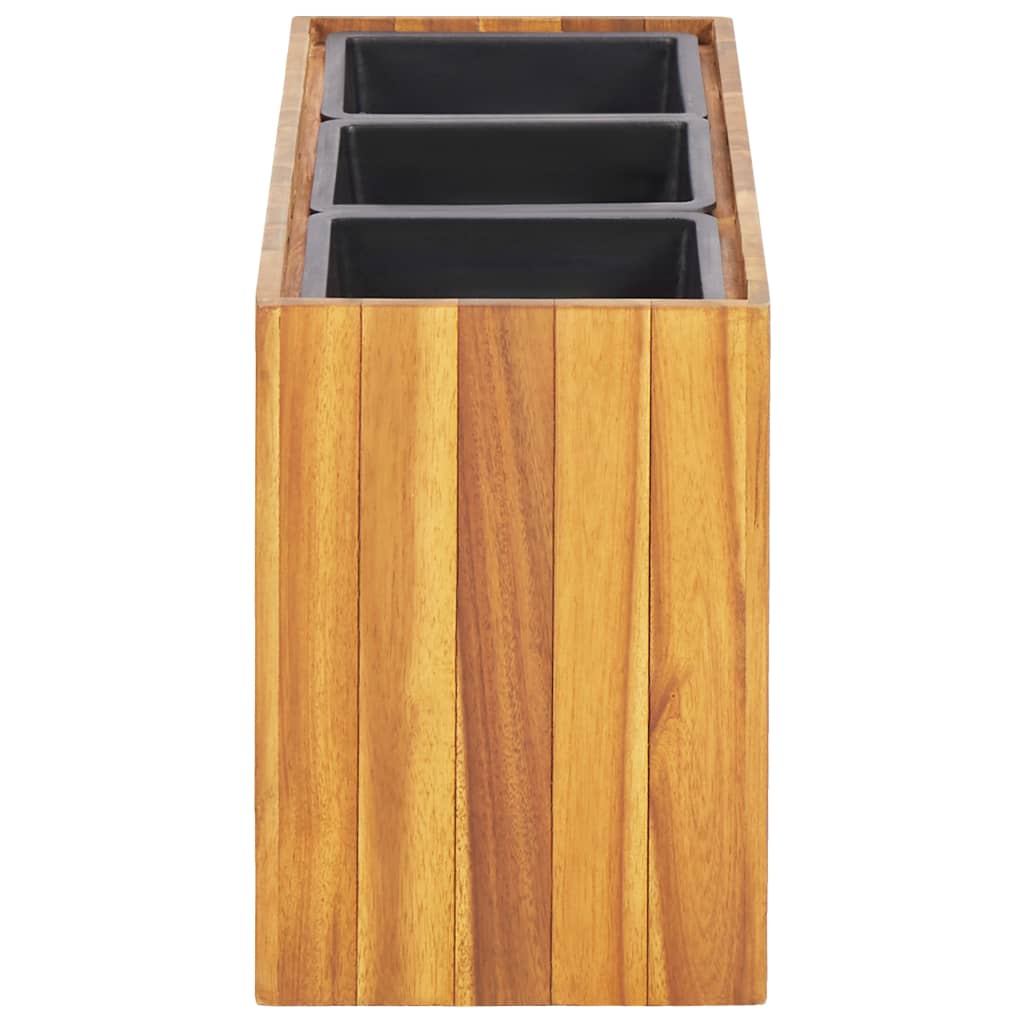 Garden Raised Bed with 3 Pots Solid Acacia Wood