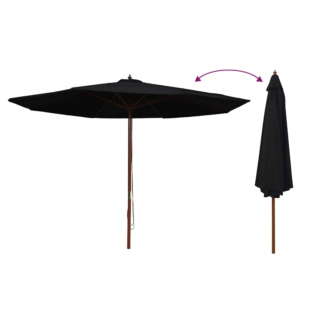 Garden Parasol | Black | Bamboo, hardwood, polyester | Large | Foldable