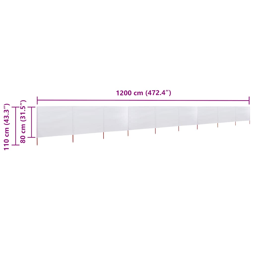 47186 vidaXL 9-panel Wind Screen Fabric 1200x80 cm Sand White