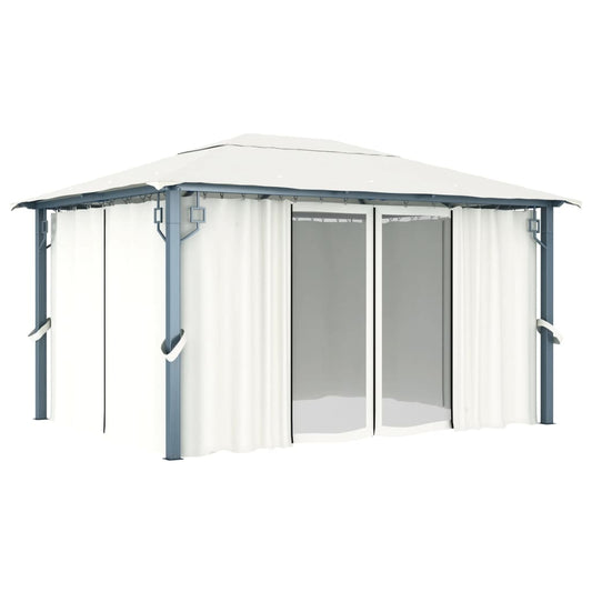 Gazebo with Curtain 400 x 300 cm Cream Aluminium