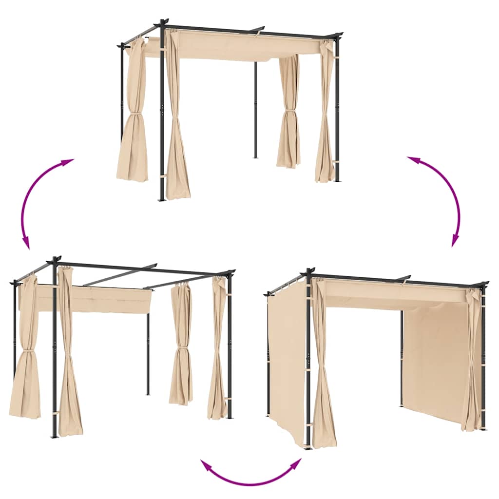 vidaXL Gazebo with Curtains 9.8'x9.8' Cream Steel