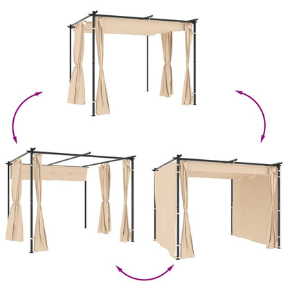 vidaXL Gazebo with Curtains 9.8'x9.8' Cream Steel