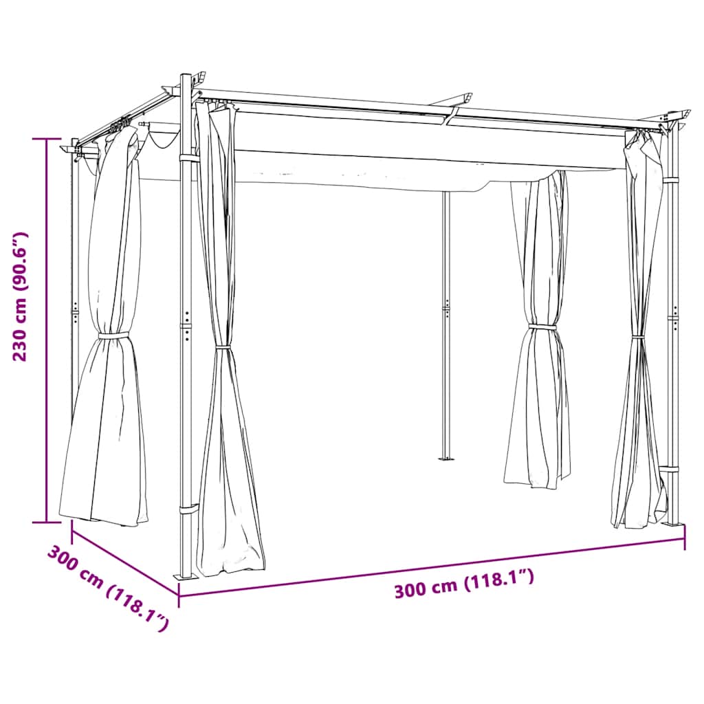 vidaXL Gazebo with Curtains 9.8'x9.8' Cream Steel