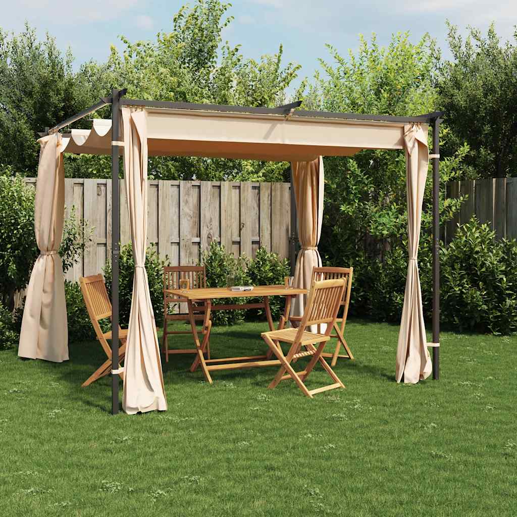 vidaXL Gazebo with Curtains 9.8'x9.8' Cream Steel
