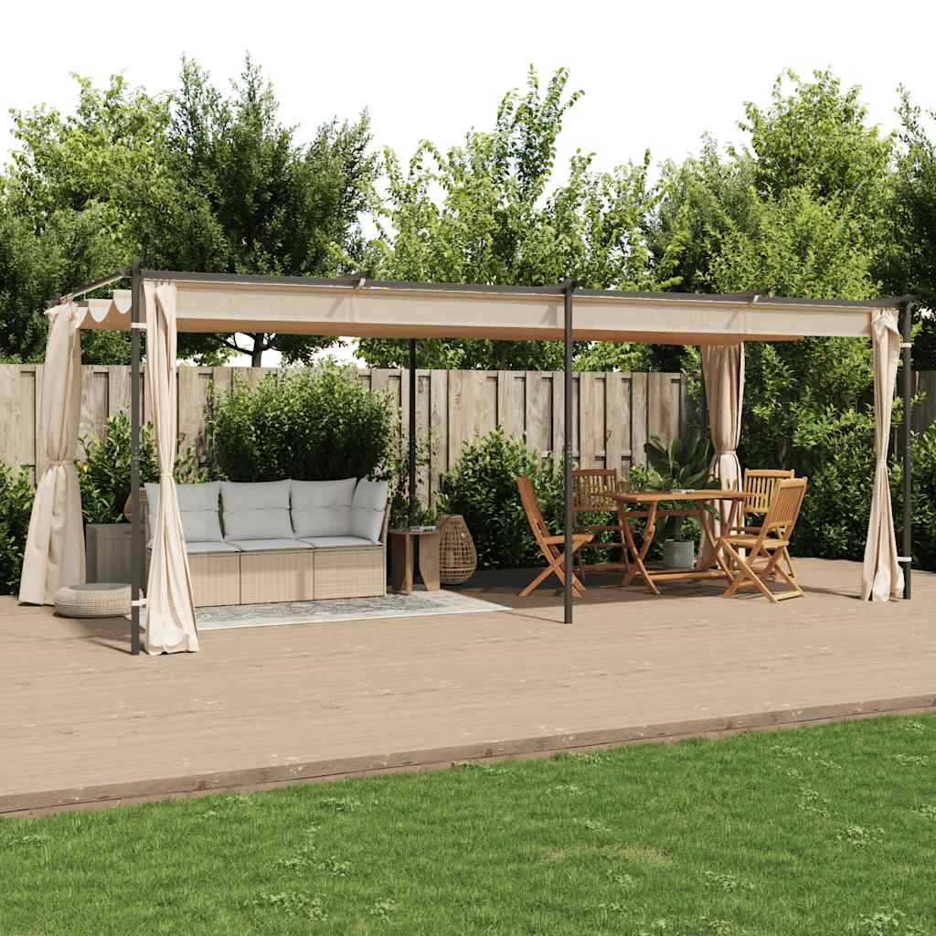 Gazebo with Curtains 9.8'x19.7'Cream Steel