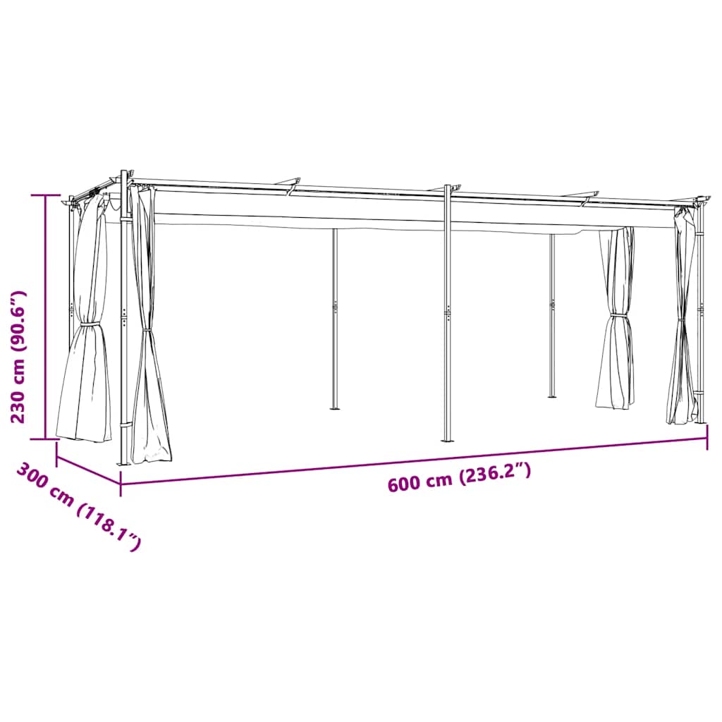 Gazebo with Curtains 9.8'x19.7'Cream Steel