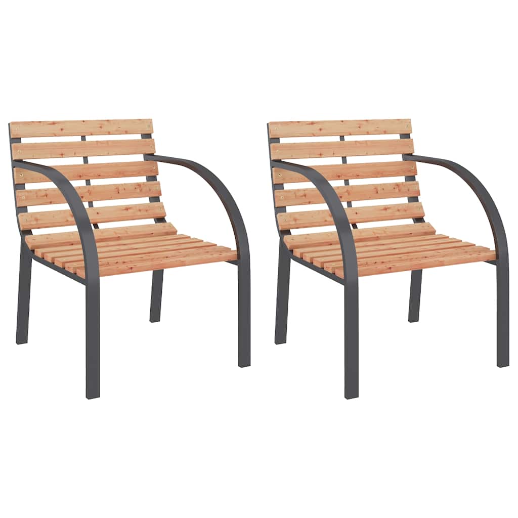 vidaXL Garden Chair Set of 2 Brown Wood seat and backrest, steel frame