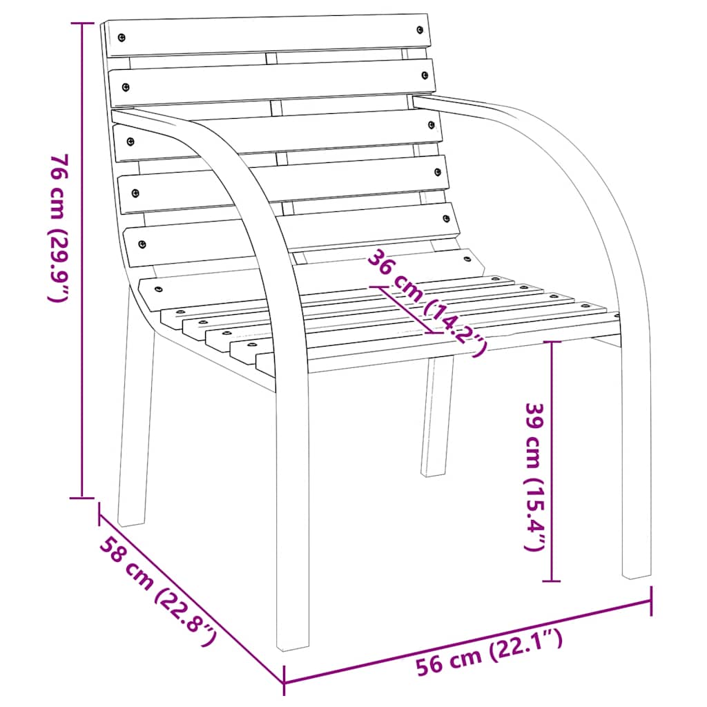 vidaXL Garden Chair Set of 2 Brown Wood seat and backrest, steel frame