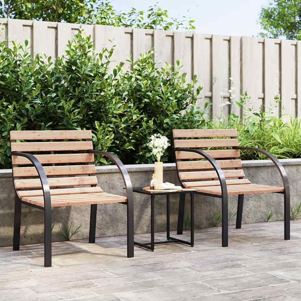 vidaXL Garden Chair Set of 2 Brown Wood seat and backrest, steel frame
