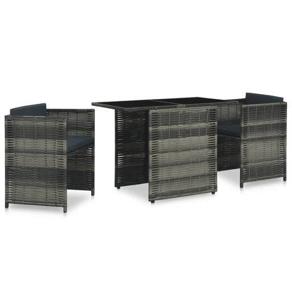 3 Piece Bistro Set with Cushions Poly Rattan Gray