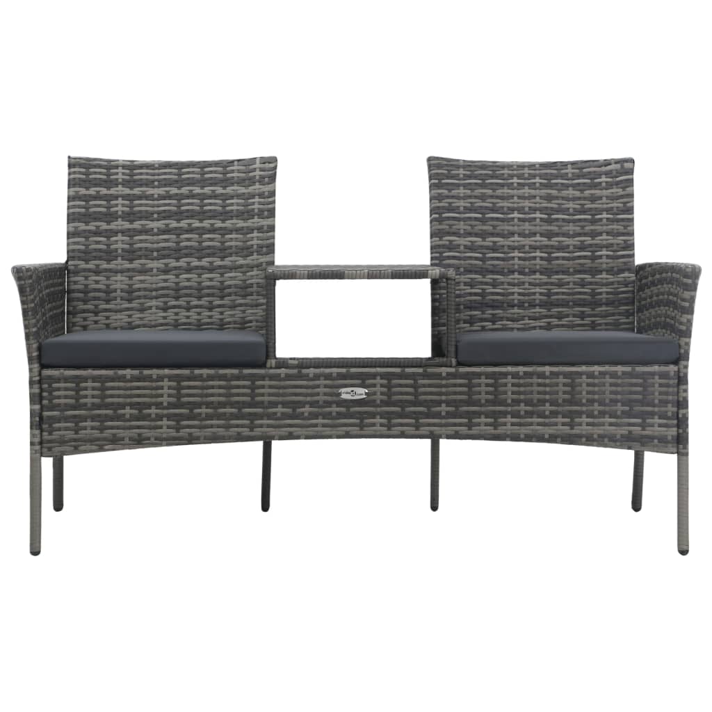 2-Seater Patio Sofa with Tea Table Poly Rattan Anthracite