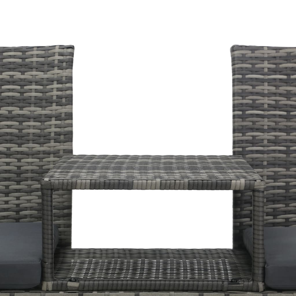 2-Seater Patio Sofa with Tea Table Poly Rattan Anthracite