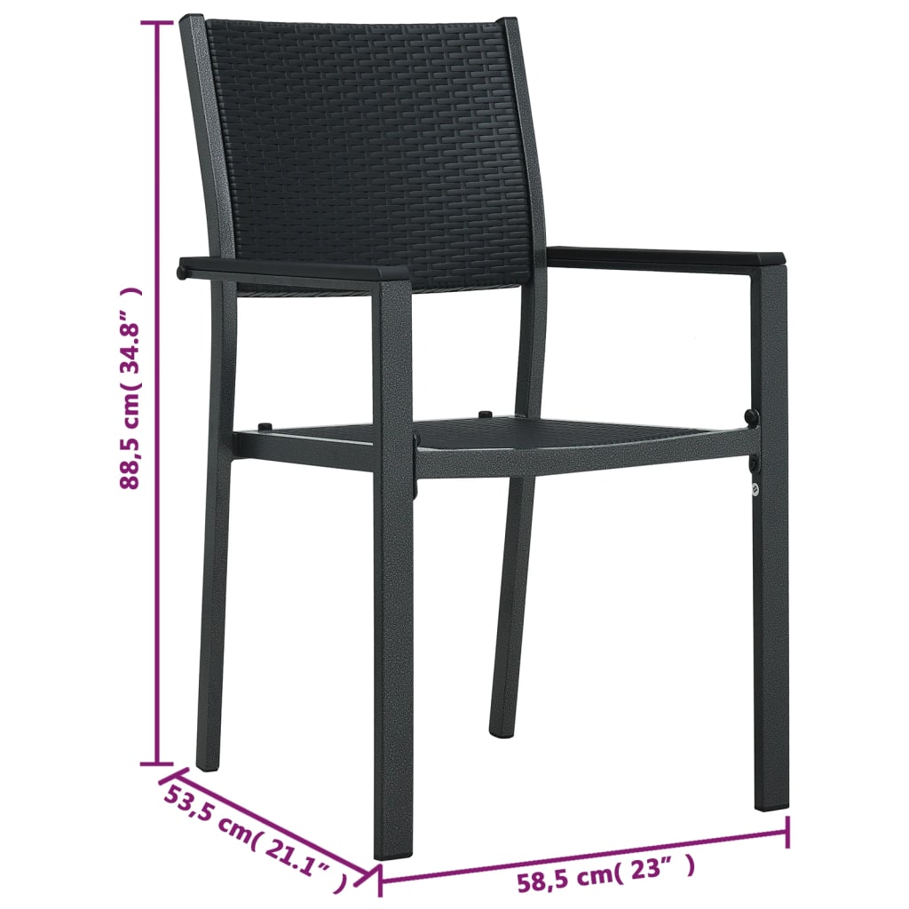 Garden Chair Set of 4 Black Plastic, Steel Standard Lightweight