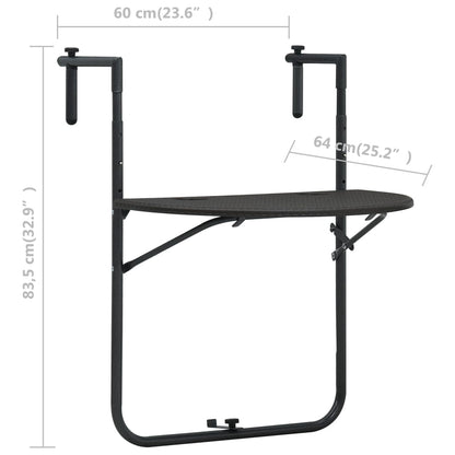 Hanging Balcony Table Brown 60x64x83.5 cm Plastic Rattan Look