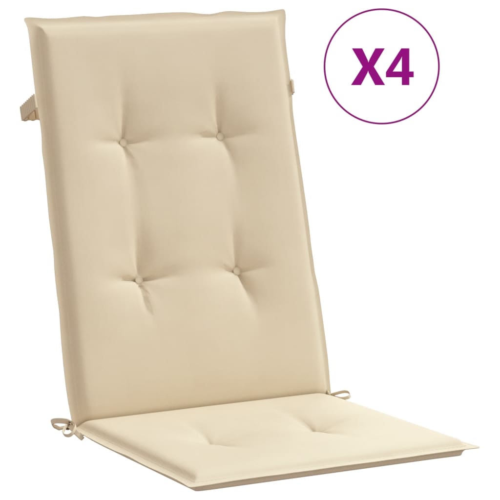 Garden Highback Chair Cushions 4 pcs Beige 47.2"x19.7"x1.2" Fabric