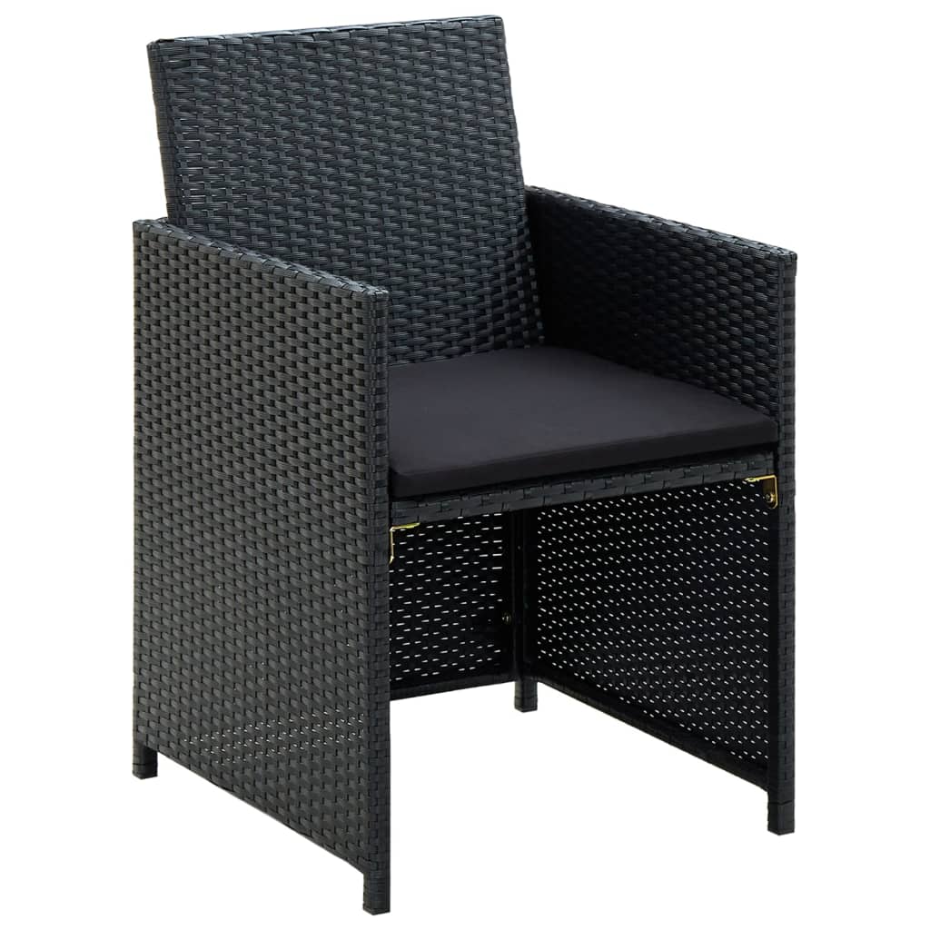 4 Piece Patio Lounge Set with Cushions Poly Rattan Black